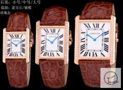 Cartier Tank Solo Small Size Silver Dial Diamond Bezel Quartz Movement Brown Leather Strap Mens Watch Fh1925525890