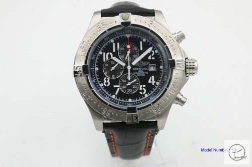 BREITLING Avenger Series 1884 Silver Black Dial Quartz chronograph 48mm Stainless steel Leather Strap Men's Watch BT2003360