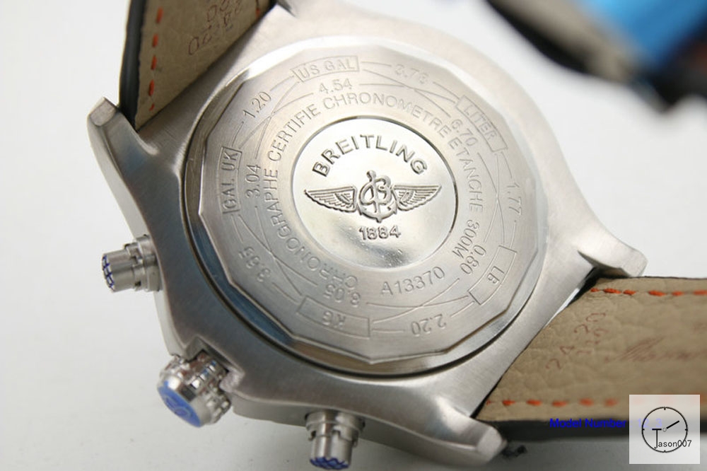 BREITLING Avenger Series 1884 Silver Black Dial Quartz chronograph 48mm Stainless steel Leather Strap Men's Watch BT2003360