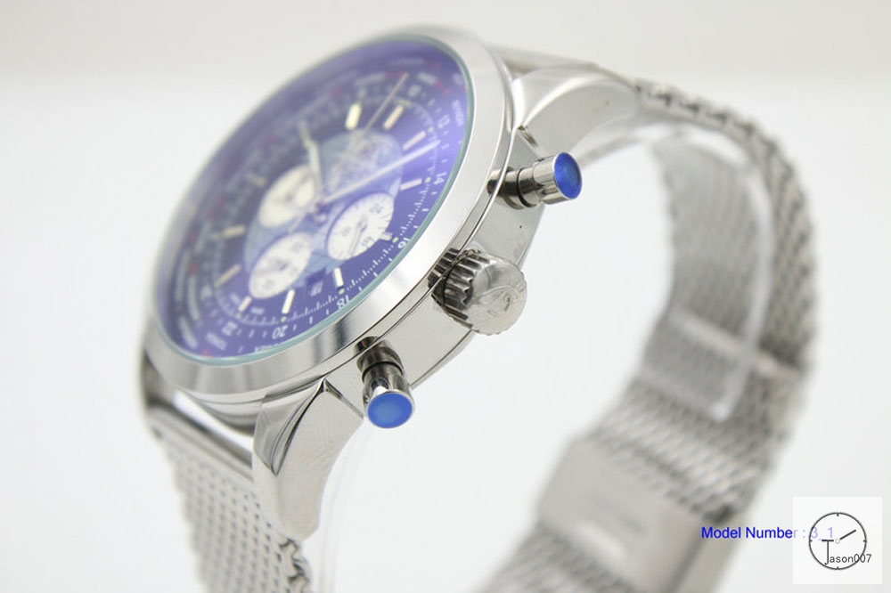 BREITLING TRANSOCEAN 44MM Quartz Movement Stop Watch Stainless Steel Blue dial BT2136520