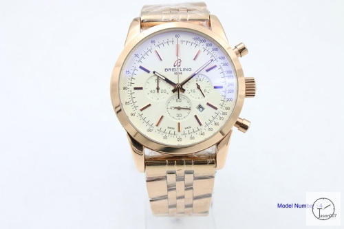 BREITLING TRANSOCEAN 44MM Quartz Movement Rose Gold Stop Watch Stainless Steel White dial BT2136540