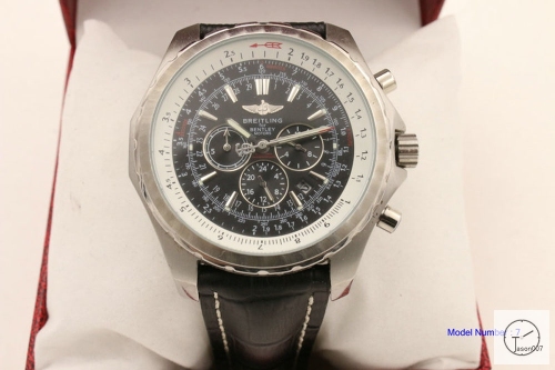 BREITLING Bentley 1884 MOTORS Silver Quartz Chronograph Auto Date Black Leather 47MM Stainless steel Men's Watch BBT2000480