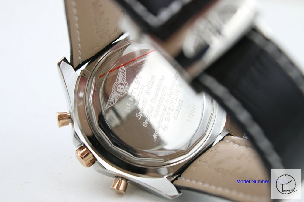 BREITLING Bentley MOTORS Rose Gold Bezel 1884 Quartz Chronograph Auto Date Black Dial 47MM Stainless steel Leather Strap Men's Watch BBT2001780