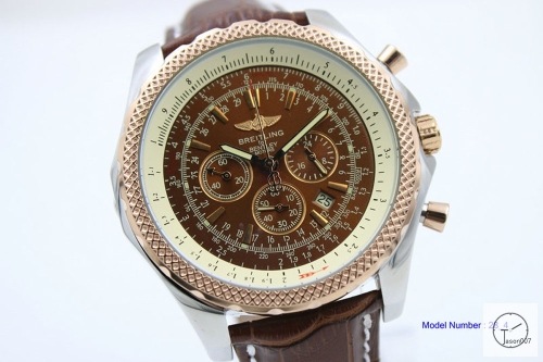 BREITLING Bentley MOTORS Silver Bezel 1884 Quartz Chronograph Auto Date Brown Dial 47MM Stainless steel Brown Leather Strap Men's Watch BBT2002080