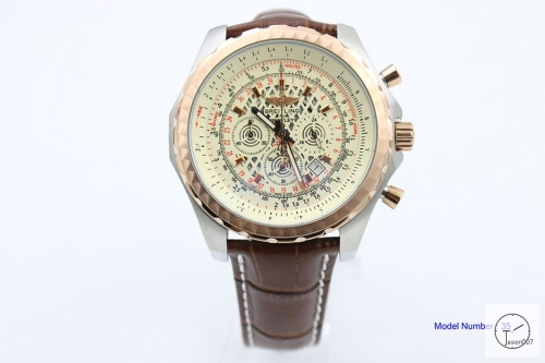 BREITLING Bentley MOTORS Rose Gold Bezel 1884 Quartz Chronograph Auto Date 47MM Stainless steel GT Brown Leather Strap White Grid dial Men's Watch BBT2002780