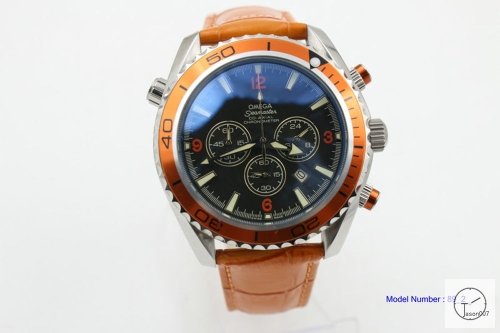 Omega SeaMaster PLANET OCEAN Chronograph Quartz MOvement Stop watch Functional Orange Leather Strap OM2687100