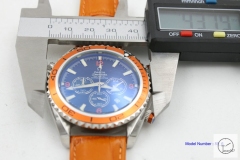Omega SeaMaster PLANET OCEAN Chronograph Quartz MOvement Stop watch Functional Orange Leather Strap OM2687100