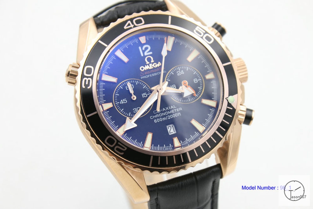 Omega SeaMaster PLANET OCEAN Automatic Movement Gold case Black Leather Strap OM2159130