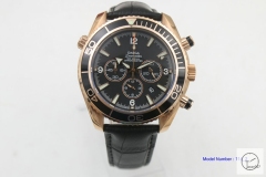 Omega Seamaster Planet Ocean Quartz Movement Stop watch Rose GOLD Case Leather strap OM2456740