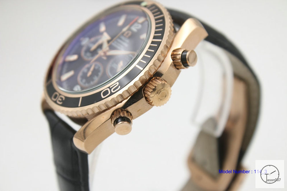 Omega Seamaster Planet Ocean Quartz Movement Stop watch Rose GOLD Case Leather strap OM2456740