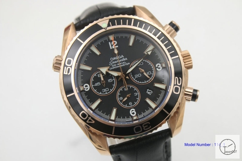 Omega Seamaster Planet Ocean Quartz Movement Stop watch Rose GOLD Case Leather strap OM2456740