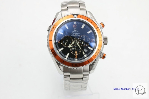 Omega SeaMaster PLANET OCEAN Quartz Movement Chronograph Stop watch Silver case Stainless steel Strap Orange Bezel OM2915320