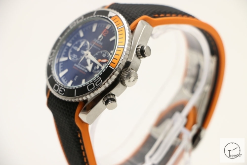 Omega Seamaster Planet Ocean Quartz Movement Chronograph Stop watch Rubber Stap Black Orange Bezel OM2695440