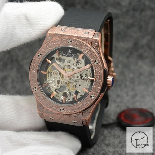 Hublot Fusion Skeleton Carving Case Stainless steel Automatic Mechincal Movement Rubber Strap Geneva Glass Back Men's Watch HUBX398602580
