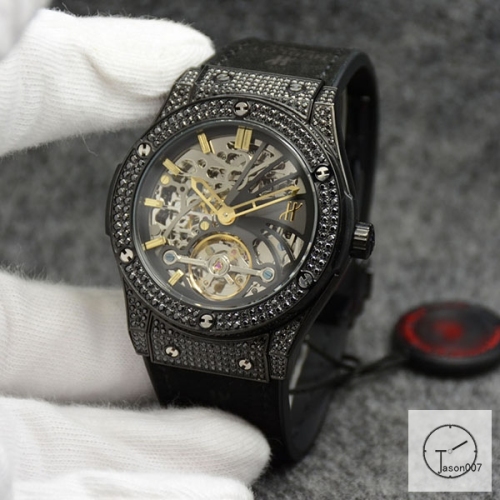 Hublot Fusion Skeleton Dial Full Diamond Case Stainless steel Automatic Mechincal Movement Rubber Strap Geneva Glass Back Men's Watch HUBX5607802530