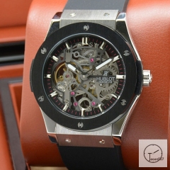 Hublot Fusion Skeleton Case Stainless steel Automatic Mechincal Movement Rubber Strap Geneva Glass Back Men's Watch HUBX396702520