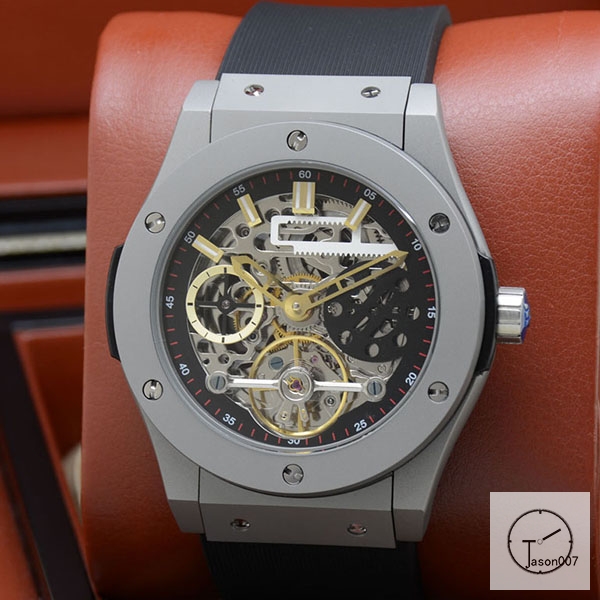 Hublot Fusion Skeleton Tourbillon Dial Case Stainless steel Automatic Mechincal Movement Rubber Strap Geneva Glass Back Men's Watch HUBH366609802530