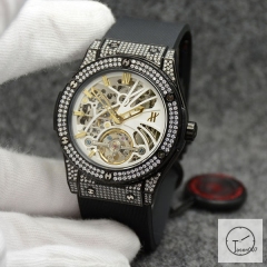 Hublot Fusion Skeleton Dial Full Diamond Case Stainless steel Automatic Mechincal Movement Rubber Strap Geneva Glass Back Men's Watch HUBX5614802530