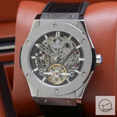 Hublot Fusion Skeleton Tourbillon Dial Case Stainless steel Automatic Mechincal Movement Rubber Strap Geneva Glass Back Men's Watch HUBH365509802530