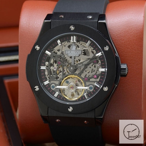 Hublot Fusion Skeleton Tourbillon Dial Case Stainless steel Automatic Mechincal Movement Rubber Strap Geneva Glass Back Men's Watch HUBH365709802530