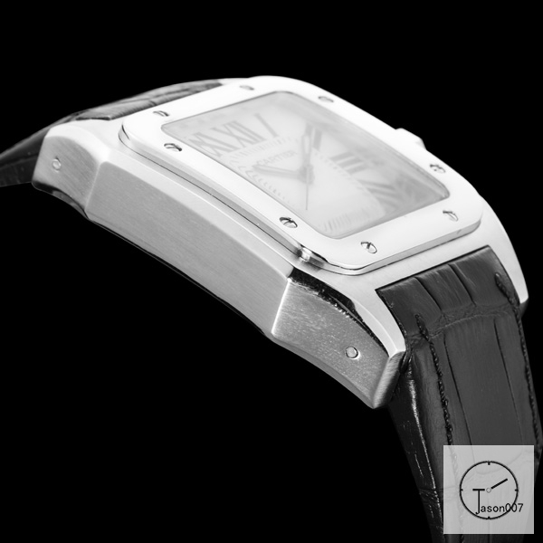Cartier Santos 100 XL Stainless Case Silver Dial Diamond Bezel Quartz Movement Black Leather Strap Womens Watch Fh29870525850
