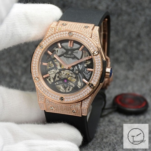 Hublot Fusion Skeleton Dial Full Diamond Case Stainless steel Automatic Mechincal Movement Rubber Strap Geneva Glass Back Men's Watch HUBX5600802530