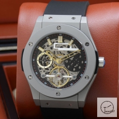Hublot Fusion Skeleton Tourbillon Dial Case Stainless steel Automatic Mechincal Movement Rubber Strap Geneva Glass Back Men's Watch HUBH366809802530