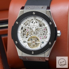 Hublot Fusion Skeleton Tourbillon Dial Case Stainless steel Automatic Mechincal Movement Rubber Strap Geneva Glass Back Men's Watch HUBH365809802530