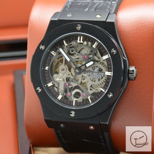 Hublot Fusion Skeleton Black Case Stainless steel Automatic Mechincal Movement Rubber Strap Geneva Glass Back Men's Watch HUBX397302520