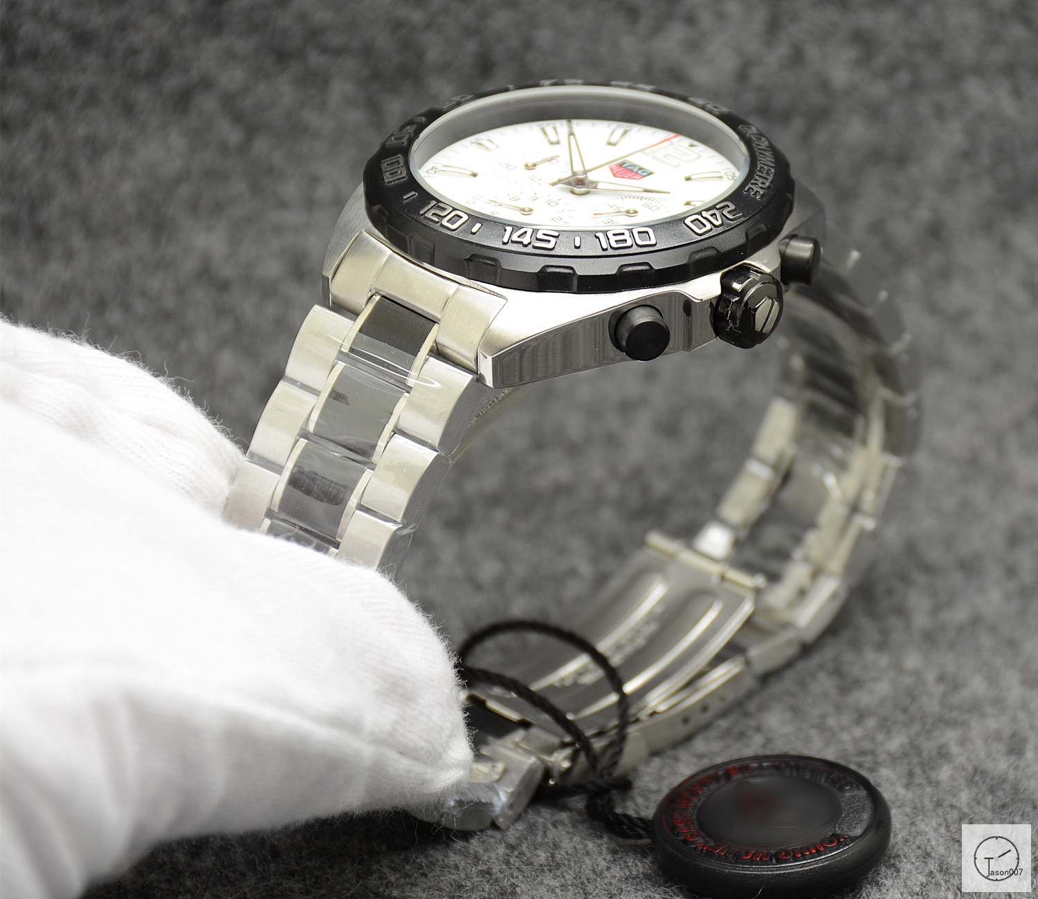 Tag Heuer Carrera F1 Silver Dial Quartz Chronograph Function Blue Two Tone Ceramic Strap Mens Watch ATGH249495850