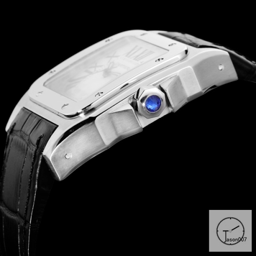 Cartier Santos 100 XL Stainless Case Silver Dial Diamond Bezel Quartz Movement Black Leather Strap Mens Watch Fh29869525850