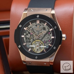 Hublot Fusion Skeleton Tourbillon Dial Case Stainless steel Automatic Mechincal Movement Rubber Strap Geneva Glass Back Men's Watch HUBH366109802530