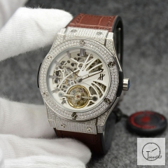 Hublot Fusion Skeleton Dial Full Diamond Case Stainless steel Automatic Mechincal Movement Rubber Strap Geneva Glass Back Men's Watch HUBX5610802530