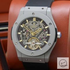 Hublot Fusion Skeleton Tourbillon Dial Case Stainless steel Automatic Mechincal Movement Rubber Strap Geneva Glass Back Men's Watch HUBH365509802530