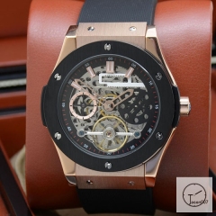 Hublot Fusion Skeleton Tourbillon Dial Case Stainless steel Automatic Mechincal Movement Rubber Strap Geneva Glass Back Men's Watch HUBH366909802530