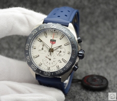Tag Heuer Carrera F1 Silver Dial Quartz Chronograph Function Blue Leather Strap Mens Watch ATGH249295850
