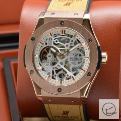 Hublot Fusion Skeleton Black Case Stainless steel Automatic Mechincal Movement Rubber Strap Geneva Glass Back Men's Watch HUBX397902520