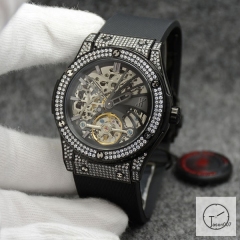 Hublot Fusion Skeleton Dial Full Diamond Case Stainless steel Automatic Mechincal Movement Rubber Strap Geneva Glass Back Men's Watch HUBX5611802530