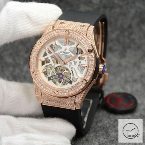 Hublot Fusion Skeleton Dial Full Diamond Case Stainless steel Automatic Mechincal Movement Rubber Strap Geneva Glass Back Men's Watch HUBX5604802530