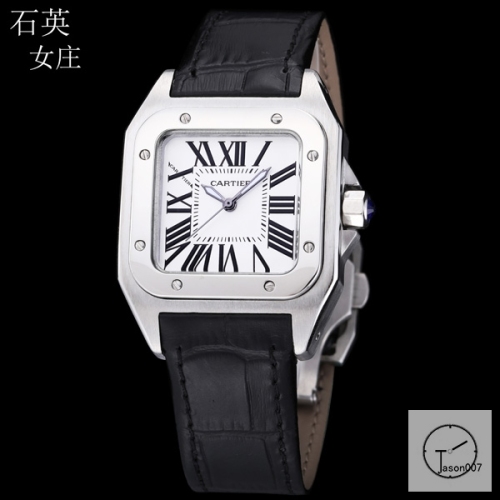 Cartier Santos 100 XL Stainless Case White Dial Quartz Movement Black Leather Strap Womens Watch Fh19867525850