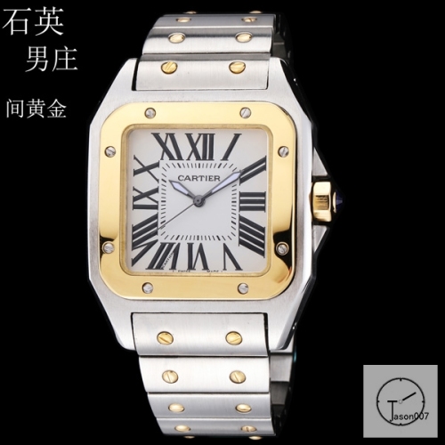 Cartier Santos 100 XL Two Tone Case White Dial Quartz Movement Stainless Mens Watch Fh29852525830