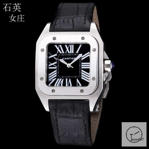 Cartier Santos 100 XL Stainless Case Black Dial Quartz Movement Black Leather Strap Womens Watch Fh19868525850