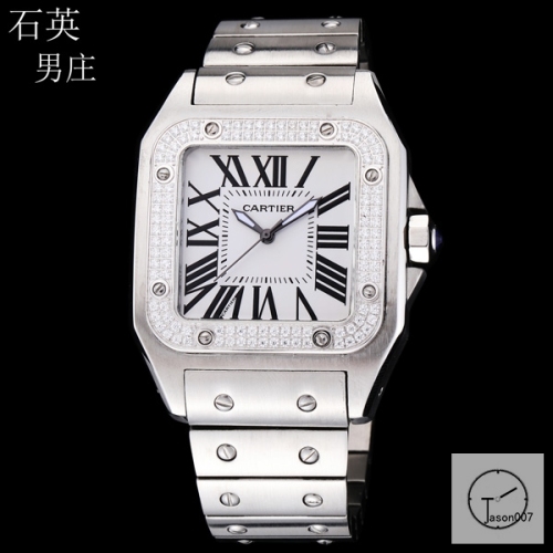 Cartier Santos 100 XL Case White Dial Diamond Bezel Quartz Movement Stainless Mens Watch Fh2950525880