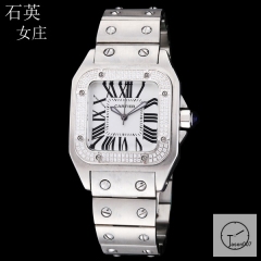 Cartier Santos 100 XL Case White Dial Diamond Bezel Quartz Movement Stainless Womens Watch Fh29851525880