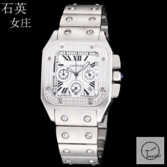 Cartier Santos 100 XL Ladys Silver Stainless Case White Dial Full Silver Case Diamond Bezel Quartz Movement Silver Strap Womens Watch Fh3026548220