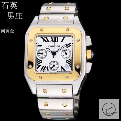 Cartier Santos 100 XL Gents Twotone Gold Stainless Case White Dial Gold Case Quartz Movement Twotone Strap mens Watch Fh291456128770