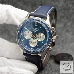 Tag Heuer Autavia Date Blue Dial Ceramic Bezel Quartz Chronograph Tachymeter Leather Strap Men's Watch AHG27275695870