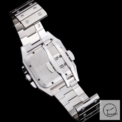 Cartier Santos 100 XL Gents Silver Stainless Case White Dial Full Everose Gold Case Diamond Bezel Quartz Movement Silver Strap mens Watch Fh33105492420