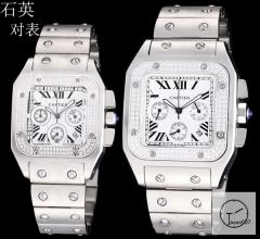 Cartier Santos 100 XL Ladys Silver Stainless Case White Dial Full Silver Case Diamond Bezel Quartz Movement Silver Strap Womens Watch Fh3026548220