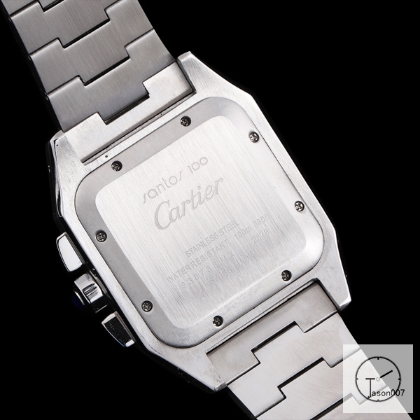 Cartier Santos 100 XL Gents Silver Stainless Case White Dial Full Everose Gold Case Diamond Bezel Quartz Movement Silver Strap mens Watch Fh33105492420